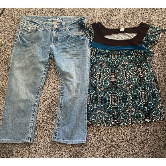 Love Notes Denim - Outfit Lot Love Notes 11 12 Stretch Capri Rhinestone Jeans Perseption Cpt M Top